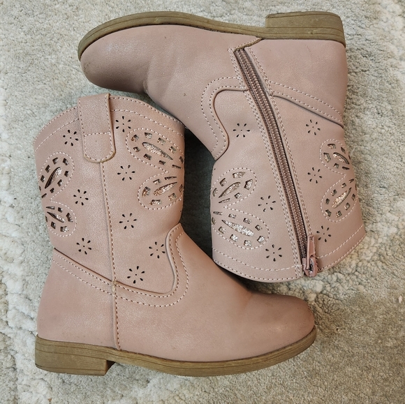 Girls Size 10 Rachel Shoes Pink Cowboy  Boots Butterfly Detail Glitter Zippers - Picture 2 of 13
